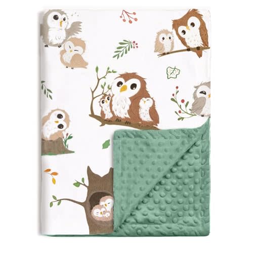 BOPRIO Baby Blanket Owl Minky Double Layer Dotted Back 30 x 40 Inch
