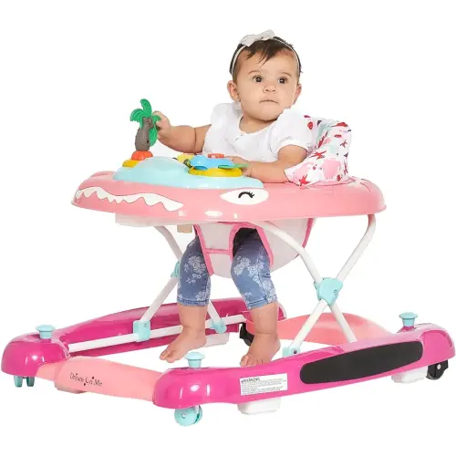 Dream On Me Baby Steps Baby Walker in Pink, Adjustable Three Position Height Setting, Removable Tray, Easy to Fold and Store Baby Walker