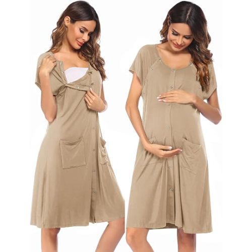 Ekouaer Labor Delivery Gown Nursing Braeastfeeding Dress Maternity Clothes