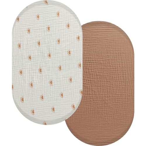 2Pcs Bassinet Sheets Set, Soft Cradle Sheet Breathable Comfortable Stretchy Girls Boys Bassinet Sheet Fashion Sun Print Bassinet Sheets for Oval Rectangle Mattress Baby