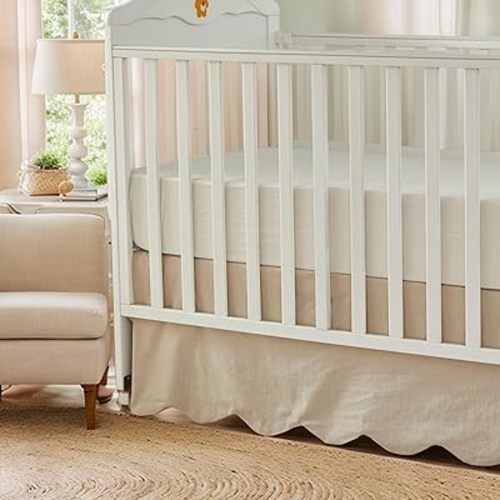 Brandream Scallop Edge Organic Cotton Crib Skirt, Baby Boy, Baby Girl, Gender Neutral Crib Skirt Toddler Bedskirt Farmhouse Chic Nursery Crib Bed Skirt, Boho Bohemian Solid Beige Skirt