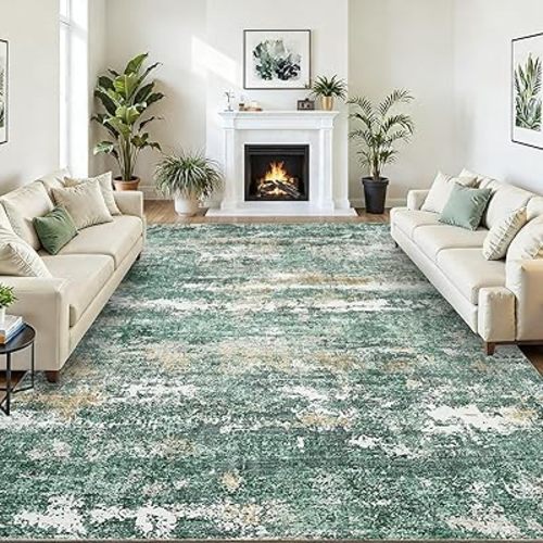 GarveeHome 9x12 Rugs for Bedroom Abstract Area Rugs Living Room Machine Washable Indoor Large Floor Carpet with Non Slip Backing Stain Resistant Green