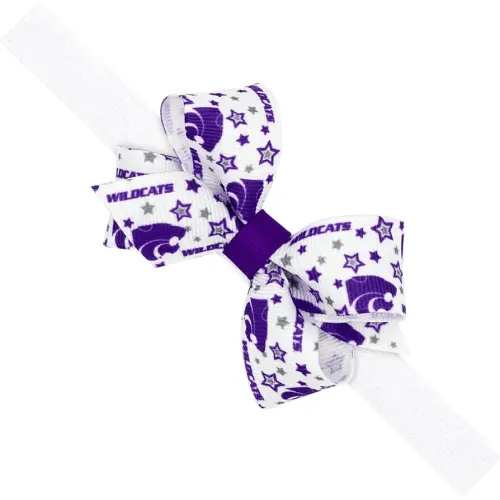 Divine Creations, Girls' Signature Collegiate Logo Print Grosgrain Mini Hair Bow on Elastic Baby Band, One Size, Kansas State Wildcats