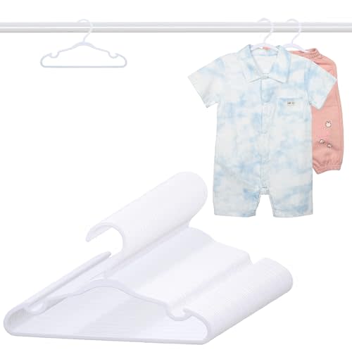 60 Pack White Baby Hangers 11.42 Inch Kids Clothes Hangers | Non-Slip Baby Clothes Hangers For Infant Child Durable Plastic Infant Hangers For Closet Pants Coats Skirts