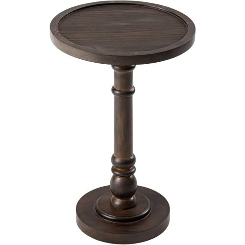 COZAYH Traditional Rustic Pedestal Table, Round Tray Top End Table with Farmhouse Style Distressed Finish for Small Spaces, Dark Brown