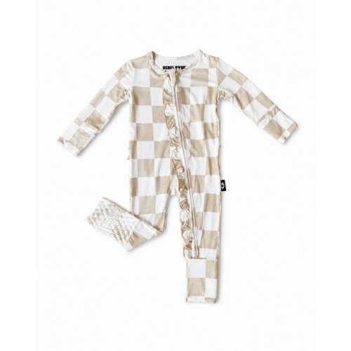Ruffled Bamboo Zippy Sleeper in Salt + Sand Checkered