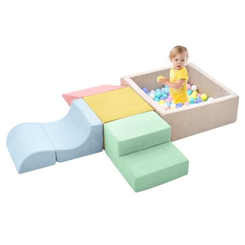 Climbing Toys for Toddlers , Toddler Climbing Toys Indoor, 5-Piece Foam Climbing Blocks with Ball Pit (Balls not Included),Soft Play Set,Toddler Climber Indoor Foam Play Gym for Climbing Crawling