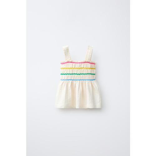MULTICOLOR RUFFLED COTTON GAUZE TOP - Ecru | ZARA United States