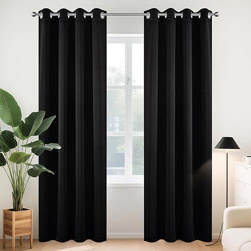 Joydeco 84 Inch Blackout Curtains for Bedroom - Thermal Insulated Room Darkening Light Blocking Curtains with Grommets, Noise Reducing & Wrinkle-Free Drapes for Living Room Windows, 2 Panels