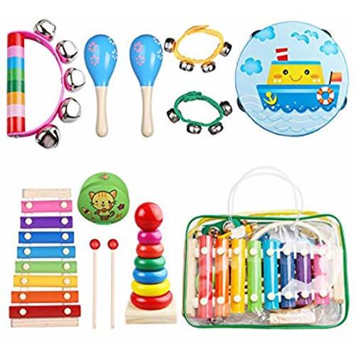 Kids Musical Instruments - Childom Musical Instruments Wood Xylophone for Kids Children, Child Wooden Music Shakers Percussion Instruments Tambourine Birthday Gifts Present with Carrying Bag