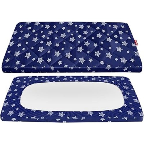 Pack and Play Sheets Fitted, Breathable Thick Playard Lovely Print Cover 39"×27"×5" Compatible with Graco Pack n Play, Navy Star