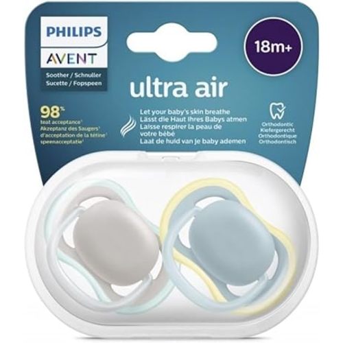 Philips Avent SCF349/01, 2 Ultra Air Orthodontic Dummies and BPA, from 18 Months, Extra Firm Teat