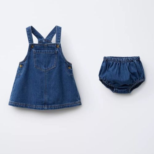 DENIM OVERALL DRESS WITH BLOOMERS - Mid-blue | ZARA United States