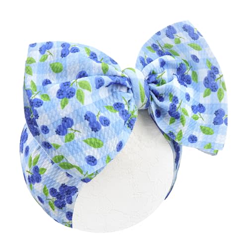 YanJie 7’’ Blueberry Baby Bow for Girl Blue Headbands for Newborn Infant Toddlers Summer Outfits for Baby Girls Checkered Hair Accessories Hair Bows