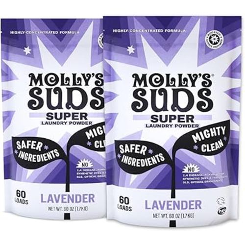 Molly's Suds Super Powder Detergent | Extra Strength Laundry Soap, Stain Fighting | Sensitive Skin | Simple, Effective Ingredients | Lavender, 120 Loads Total (2 Pack)