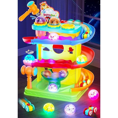 Funwee 2-in-1 Light Up Rolling Ball & Racing Car Ramp Toddler Toy