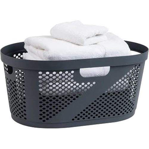 Mind Reader 40L Laundry Basket, Clothes Hamper, Premium Wicker Design, Plastic, Gray