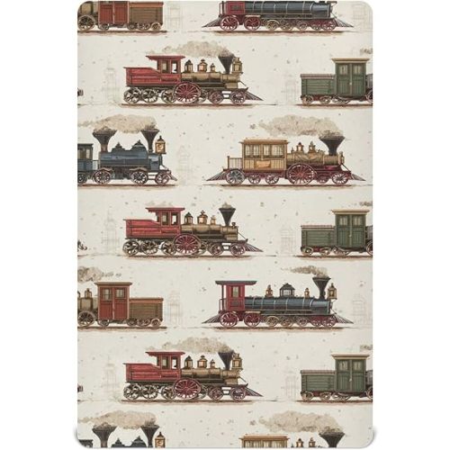 Steam Trains Vintage Crib Sheets Soft Breathable Fitted Baby Crib Sheets Mattress Cover for Girls Boys, 52" x 28" x 9"