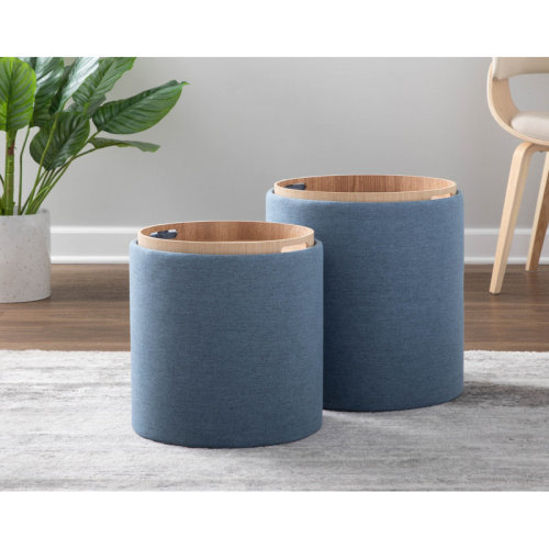 Wade Logan® Alvena 15.5" Wide Round Storage Ottoman with Tray Tops & Reviews | Wayfair