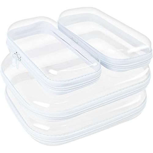 4 Pcs Clear Hard Shell Zipper Casees,Transparent Double Zippers Hard Shell Storage Pouches,Clear Makeup Bag Portable Travel Organizer Bins for Travel Organizer Makeup and Toy Storage,2 Size