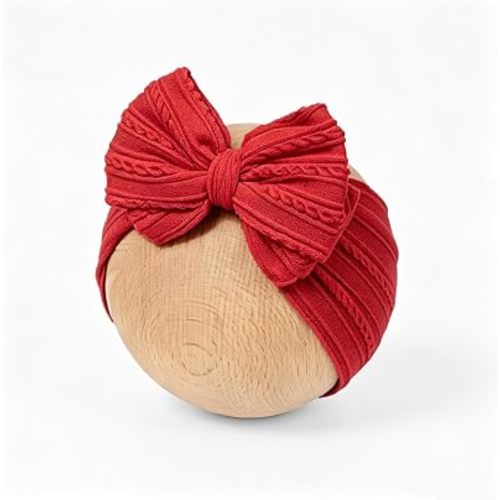 Baby Bows Headbands Soft Nylon Handmade Hair Accessories for Newborn Infant Toddler Kids (Red, Large)