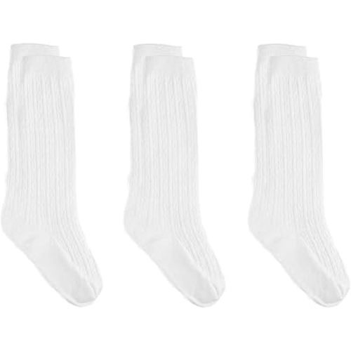 Yenzat Toddler Knee High Socks Cable Knit Long Stockings Baby Girls Boys White 2T-3T 3 Pairs