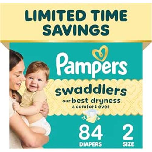 Pampers Swaddlers Diapers, Size S2 (10-22 lbs), 84 Count, Absorbent, Keeps Baby Dry and Comfortable, Pediatrician Recommended Skin Safe Disposable Baby Diaper