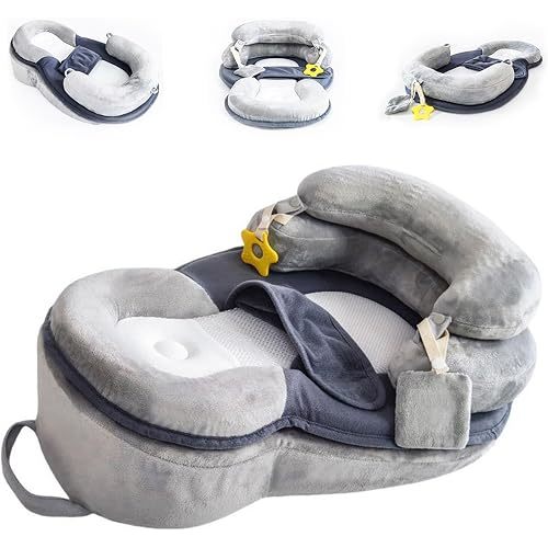 Nursing Pillow for Breastfeeding Newborn Baby Feeding Pillow Portable Baby Nest for Infant Tummy Time and Sitting Practice Soft Cotton Cover Machine Washable (Grey, One Size)