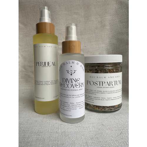Organic Childbirth Preparation and Postpartum Recovery Kit | Sitz Bath, Perineal Oil & Spray