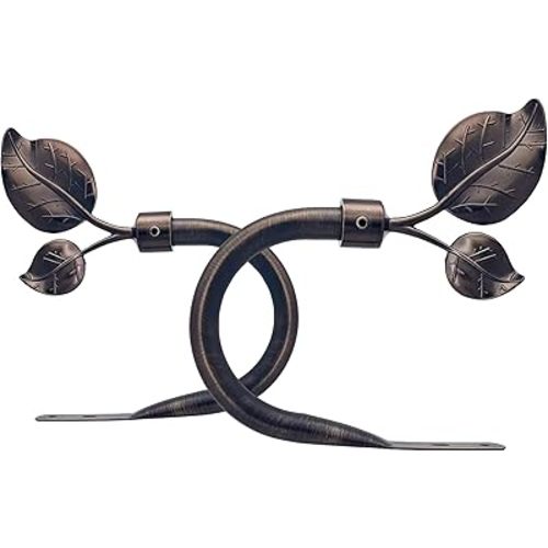 Leaf Curtain Holdbacks, Set of 2 - Wall Mounted Metal Tieback Hooks for Curtains, Adjustable Finial, Antique Bronze