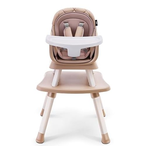 HARPPA 6 in 1 Baby High Chair, Convertible Infant Feeding Chair for Babies & Toddlers Table, Dining Booster Seat with Removable Tray, Khaki