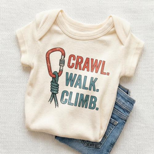 Crawl Walk Climb Baby Onesie - Cute Rock Climbing Carabiner Bodysuit
