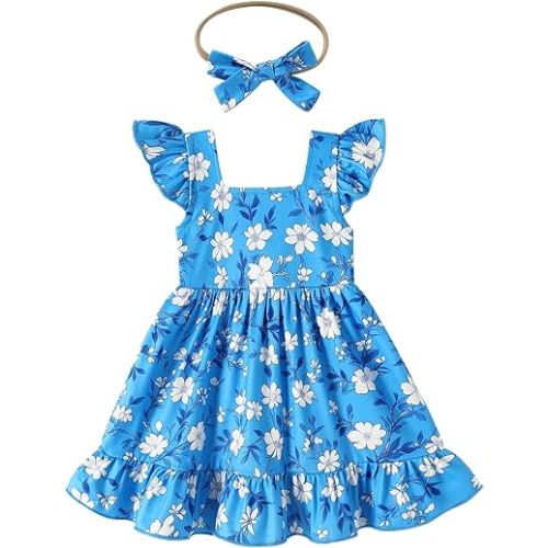 JEELLIGULAR Baby Girl Dresses Strawberry Sundress Toddler Infant Summer Clothes with Cute Bow Headband Playwear Outfits 3-24M