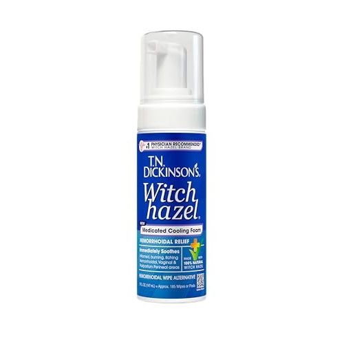 T.N. Dickinson's Medicated Cooling Foam with Witch Hazel | Hemorrhoid Treatment & Postpartum Relief | Feminine & Rectal Care | Aloe-Infused | 5 Fl Oz