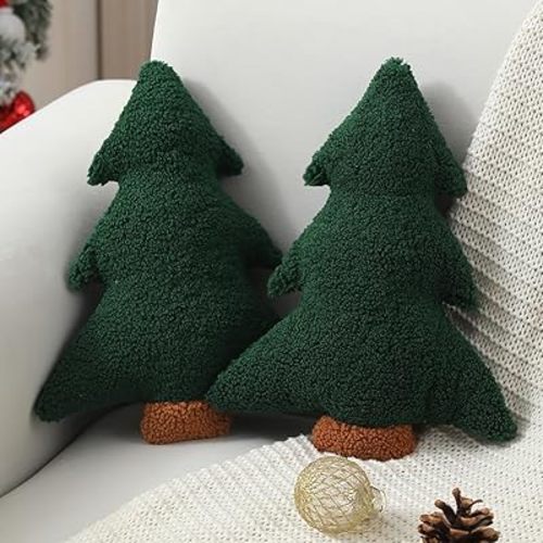 Christmas Pillows,Christmas Tree Pillow Set of 2 Cute Xmas Tree Shaped Plush Pillow Stuffed Christmas Decor for Party Home Sofa Cushion Bed Decorations(12.2 Inch) WL-006B