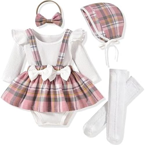 Unutiylo Preemie Newborn Baby Girl Clothes Romper Suspender Dress Fall Winter Outfits Ruffle Long Sleeve Jumpsuit