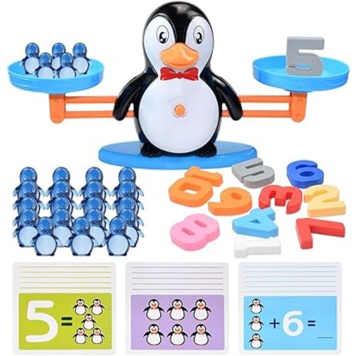 BAKAM Penguin Balance Scale Number Counting Blocks Games for Kids Ages 3-5, Montessori Math Games for Kids 5-7, Preschool Kindergarten Learning Activities, STEM Educational Toys for 3+ Year Old