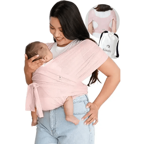 Konny Baby Carrier AirMesh for Summer Carrier Wrap, Easy to Wear Baby Wrap Carrier, Perfect Essentials Cloths for Newborn Babies up to 44 lbs, (Peach, L)