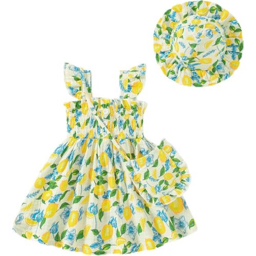 Vibebox Baby Girl Dresses Infant Summer Dress Cute Clothes 0-18 Months | Ruffle Sleeveless Button Dresses, Spring Summer Party Birthday Gifts Outfits, Baby Girls 3-Piece Sundress with Hat and Bag