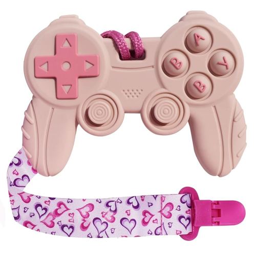 Baby Video Game Controller Teether Toy Funny Baby Teething Toys for Babies Gamer Controller (Pink)
