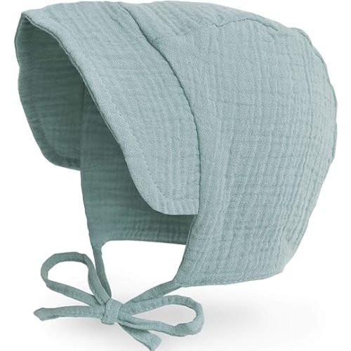 JELLYTREE Baby Hat Brimmed Sun Bonnet Muslin Double Gauze Toddler Sun Hat Infant Boys Girls Beanie Caps, 6m 12m 24m