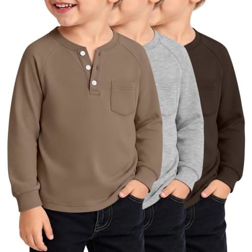 3 Pack Toddler Boy's Henley Shirts