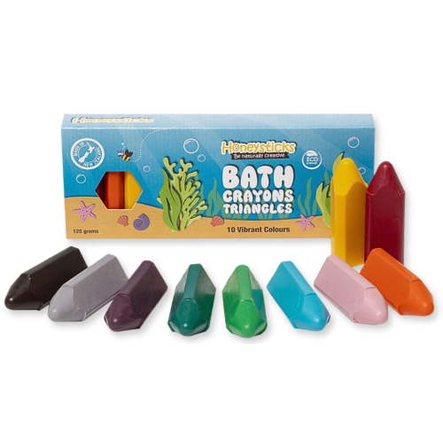Honeysticks Triangle Bath Crayons Non Toxic (10 Pk) for Toddlers 1-3 and Kids 4-8, Natural Beeswax