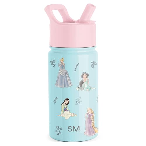 Simple Modern Disney Princess Kids Water Bottle with Straw Lid | 14oz Insulated Stainless Steel Kids Tumbler & Spill Proof Toddler Cup for School, Girls, Boys | Summit | Princesses Royal Beauty