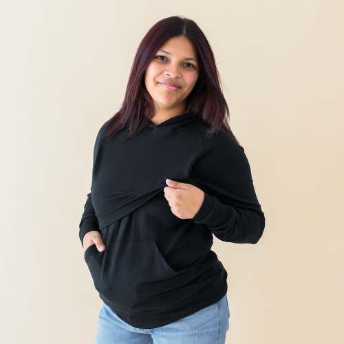 Women's French Terry Nursing Hoodie in Midnight | Kyte Baby