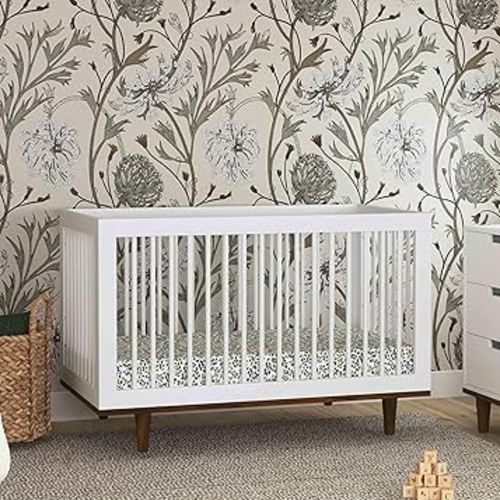 DaVinci Marley 3-in-1 Convertible Baby Crib - GREENGUARD Gold Certified Convertible White Finish & Walnut Legs Baby Crib to Toddler Bed, Daybed - Easy to Assemble - with 4 Adjustable Mattress Heights