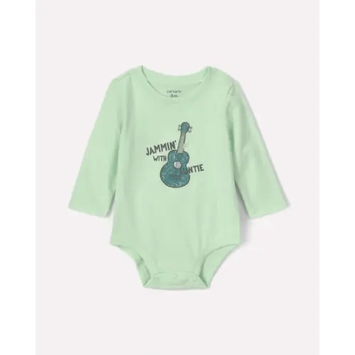 Baby Boy 'Jammin' With Auntie' Long-Sleeve Graphic Bodysuit - Green | Carter's