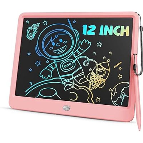 ORSEN LCD Writing Tablet 12 Inch, Colorful Doodle Board Drawing Tablet, Erasable Reusable Writing Pad, Educational for 3-8 Year Old Girls Boys(Pink)