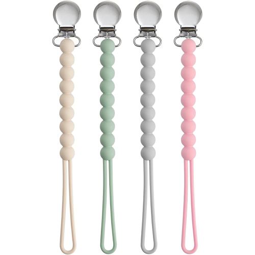Pacifier Clips for Boys Girls - MORIBOX 4 Pack Paci Clip Soothe Baby Binky Holder for Shower Birthday Gift