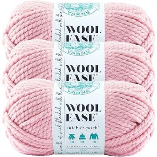 Lion Brand Yarn Wool-Ease Thick & Quick Yarn, Soft and Bulky Yarn for Knitting, Crocheting, and Crafting, 3 Pack, Blossom